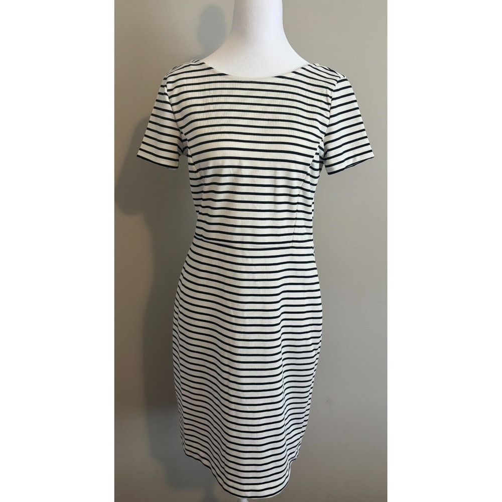 Banana Republic Women's Black White Striped Scoop Back Sheath Dress Size‎ 4